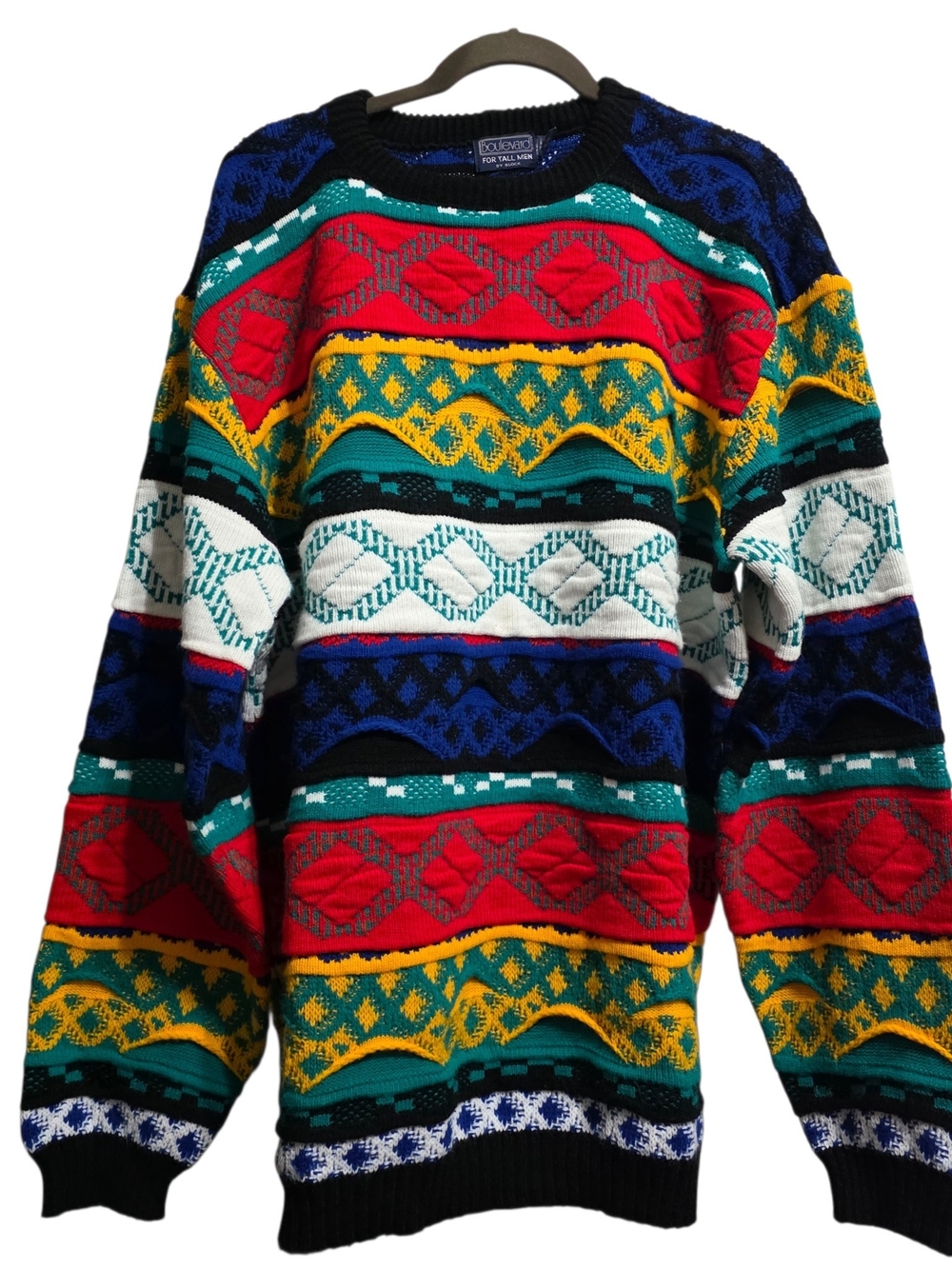 Vintage Boulevard Tall Men 3D Textured Knit Sweater Colorblock 90s Retro 2XL